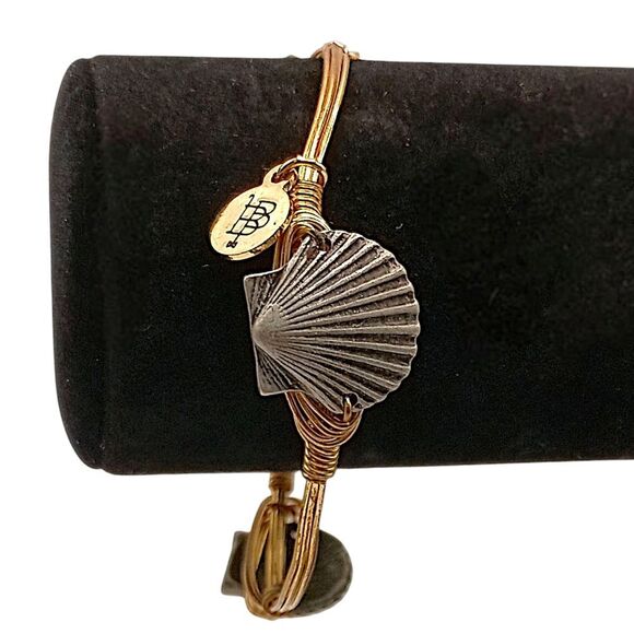 Bourbon And Bowties Bracelet Large Seashell Shells Wire Wrapped Gold Tone Beachy - Picture 4 of 16